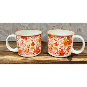 Orly Maison Floral Mugs Set of 2 –16 oz  Orange & Yellow Flowers – Like New